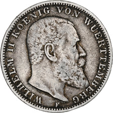 Duitse staten, WURTTEMBERG, Wilhelm II, 3 Mark, 1909, Stuttgart, Zilver, FR+