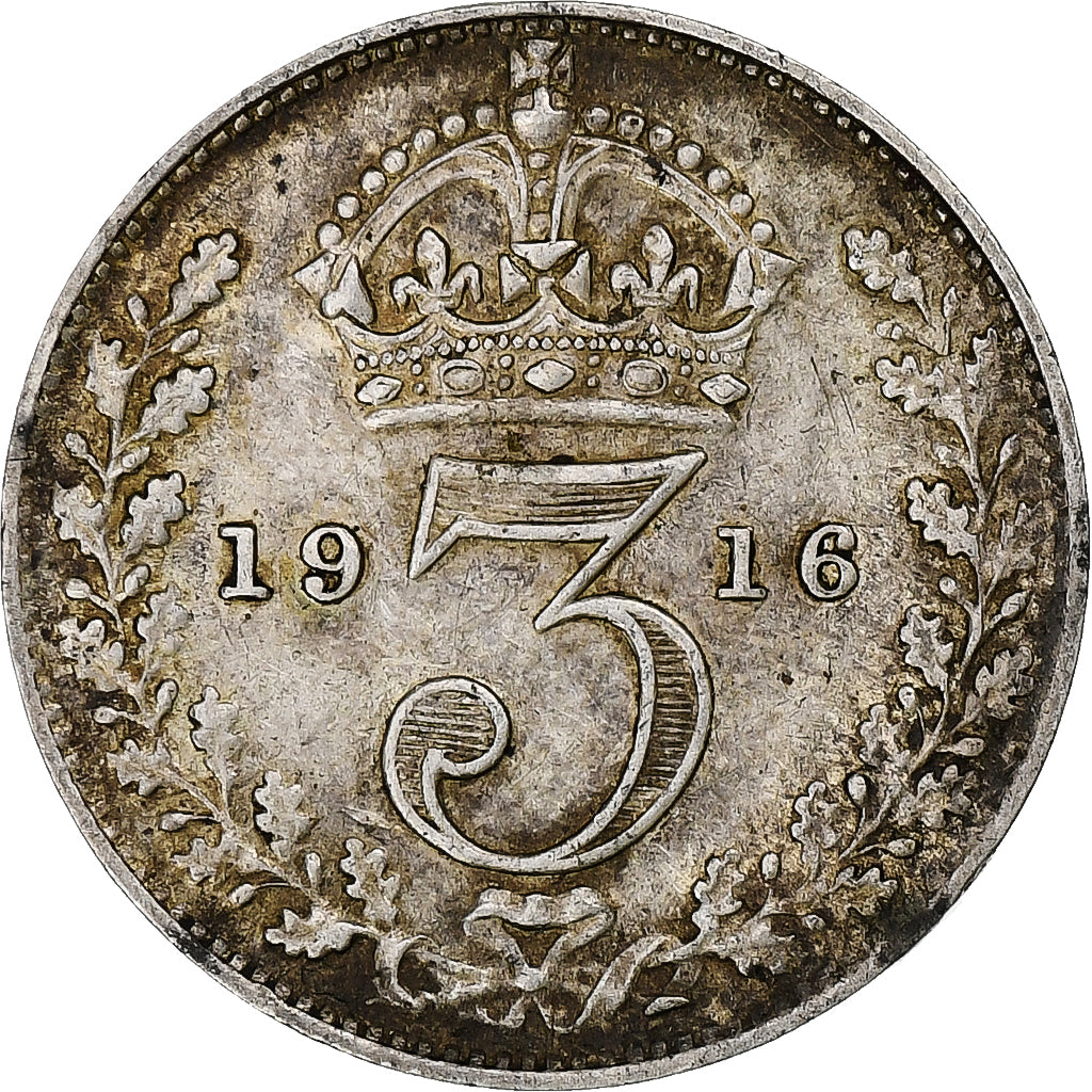 Grã-Bretanha, George V, 3 Pence, 1916, Prata, EF(40-45), KM:813