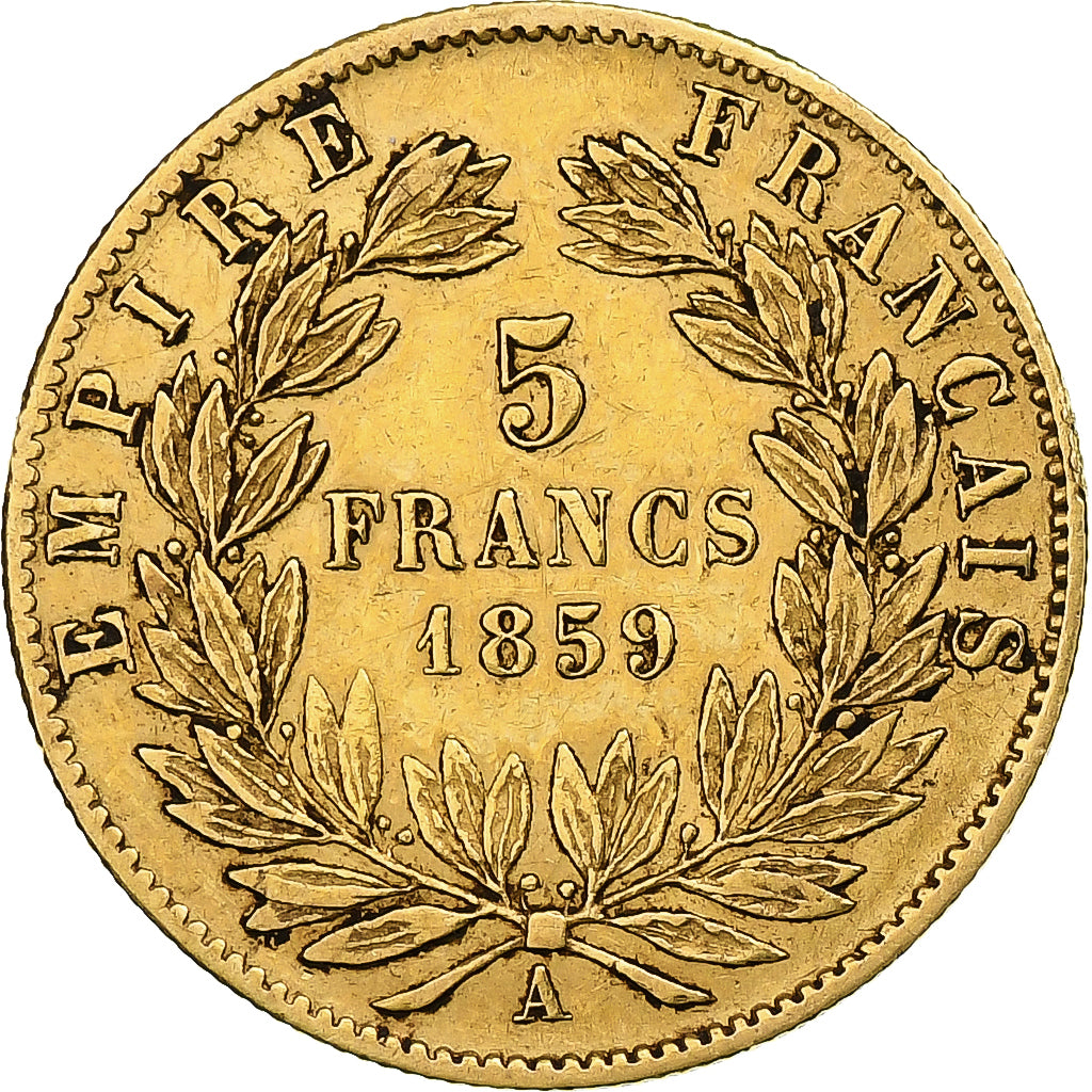 France, Napoleon III, 5 Francs, 1859, Paris, Gold, AU(50-53), Le Franc:F.501