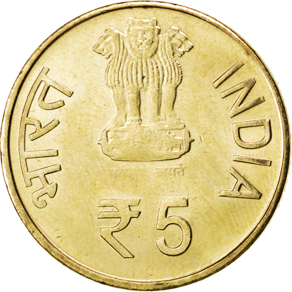 Coin, INDIA-REPUBLIC, 5 Rupees, 2011, MS(63), Nickel-brass, KM:396