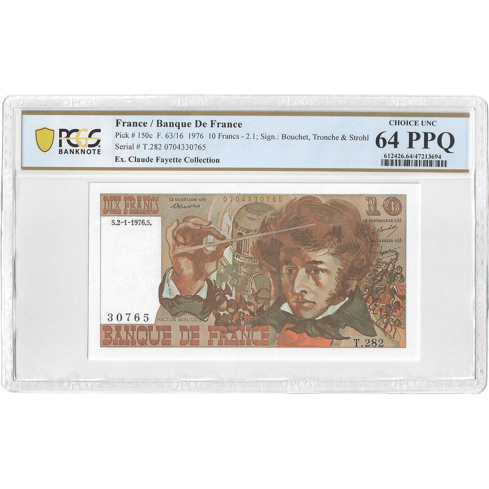 Francja, 10 Francs, Berlioz, 1976, T.282, gradacja, PCGS, 47213694, UNC(64)