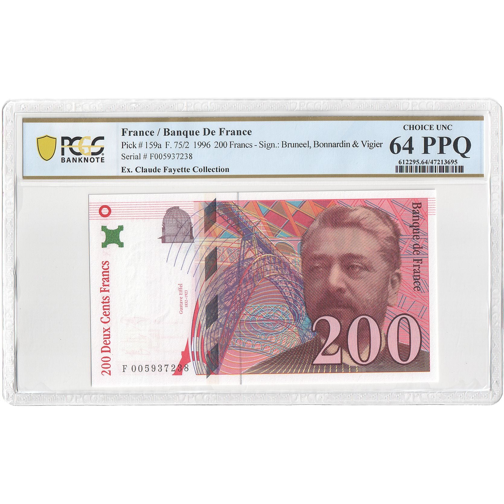 France, 200 Francs, Eiffel, 1996, F, graded, PCGS, 47213695, UNC(64)