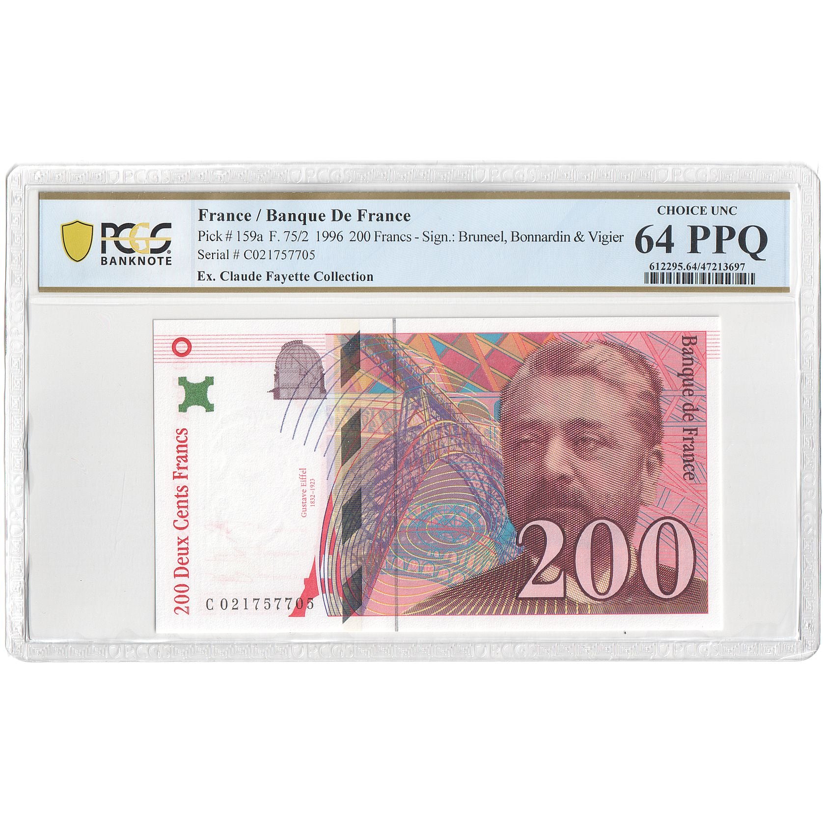 France, 200 Francs, Eiffel, 1996, F, graded, PCGS, 47213697, UNC(64)