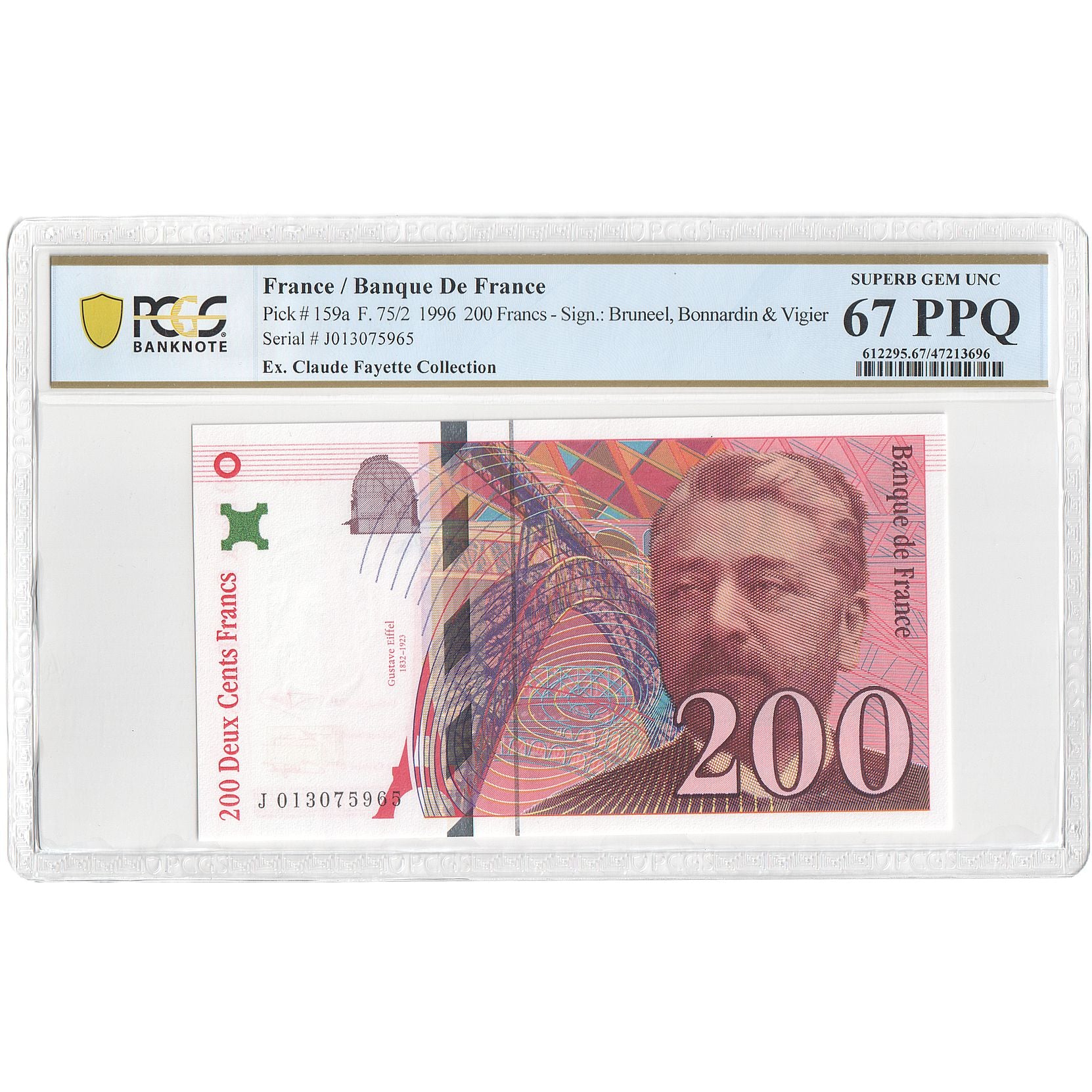 France, 200 Francs, Eiffel, 1996, F, graded, PCGS, 47213696, UNC(65-70)