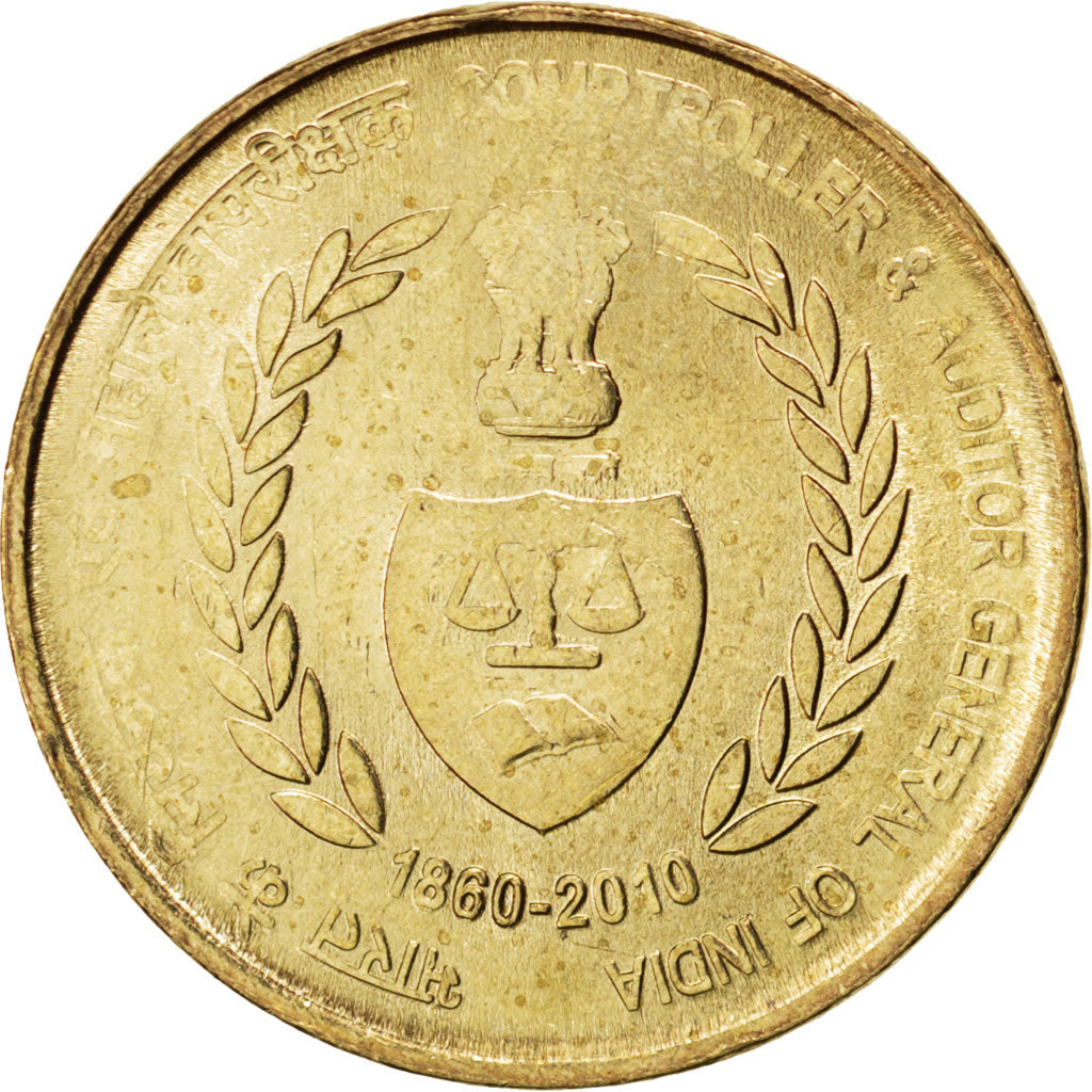Coin, INDIA-REPUBLIC, 5 Rupees, 2010, MS(63), Nickel-brass, KM:403.1