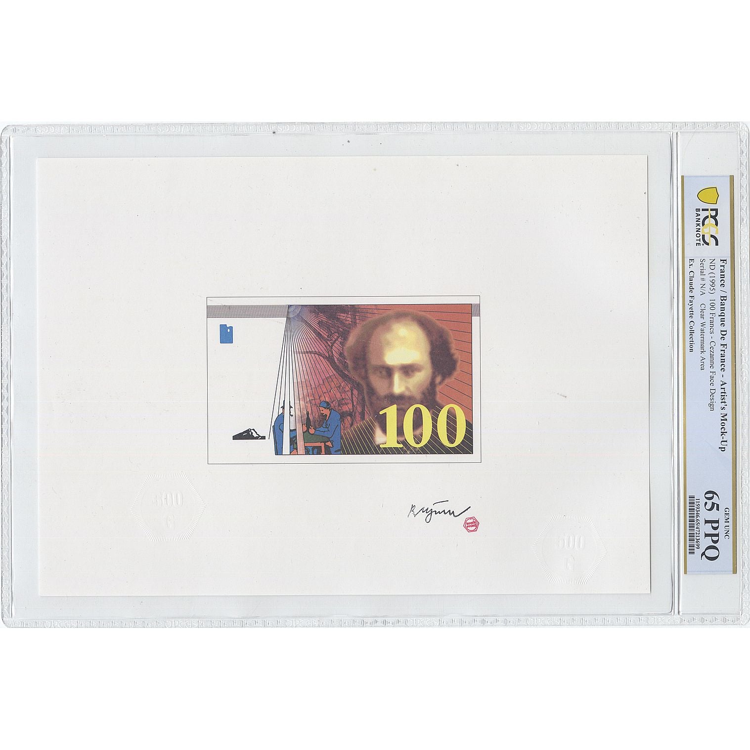 França, 100 Francs, Cézanne, Undated (1995), Mock-Up, avaliada, PCGS