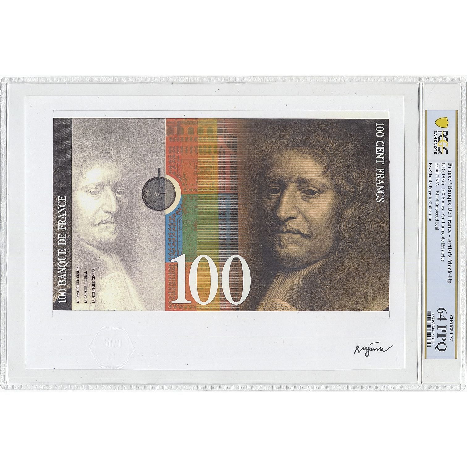 Francia, 100 Francs, Guillaume de Brisacier, Undated (1986), Mock-Up, graded