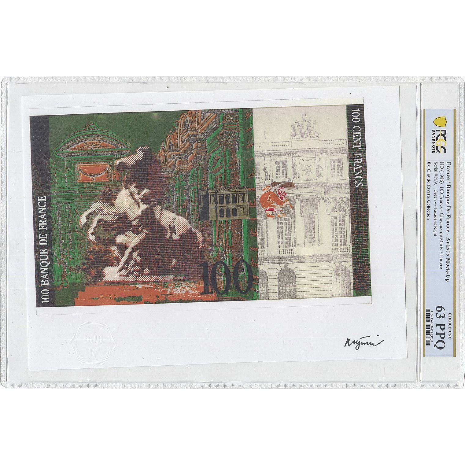 Francia, 100 Francs, Chevaux de Marly, Undated (1986), Mock-Up, graded, PCGS
