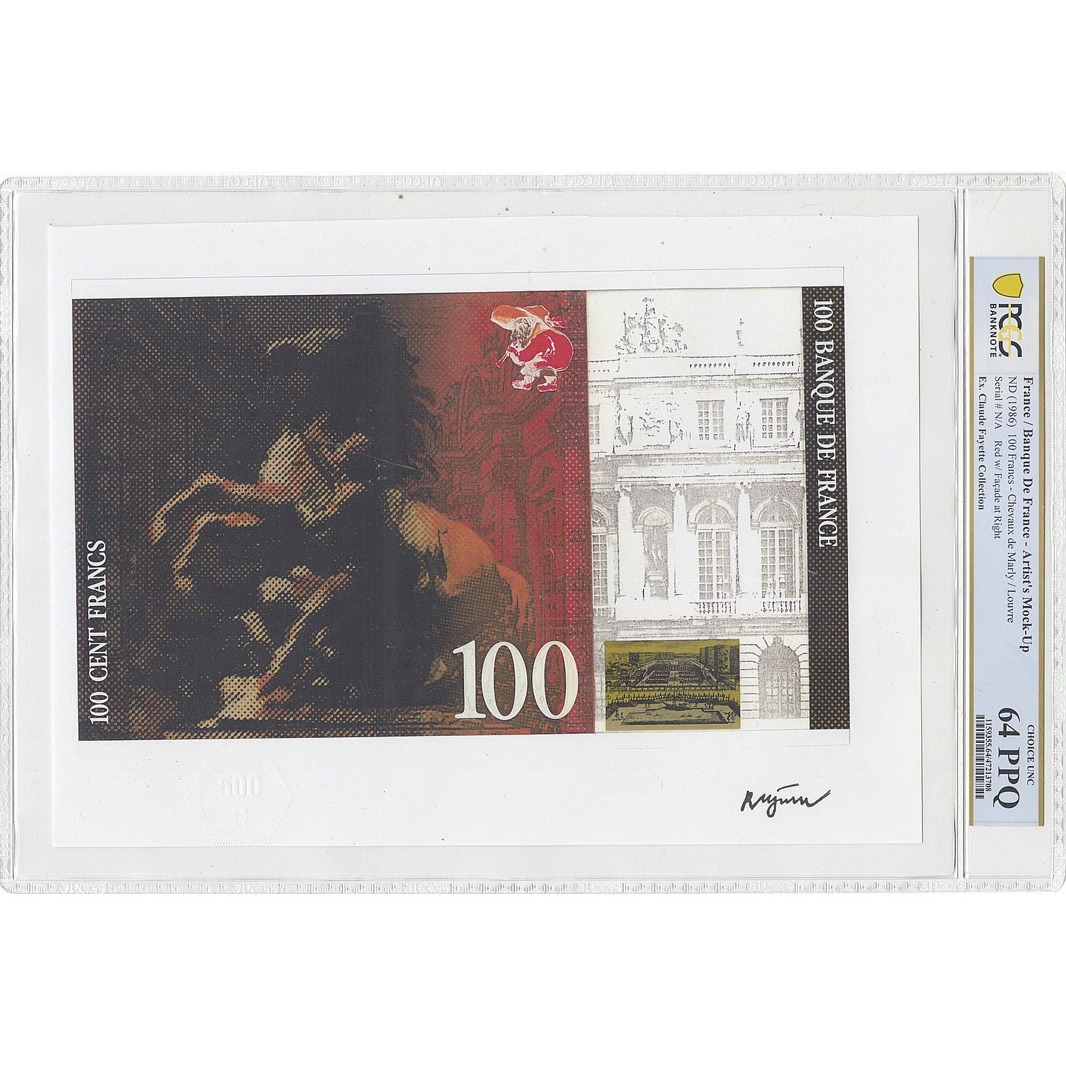 France, 100 Francs, Chevaux de Marly, Undated (1986), Mock-Up, graded, PCGS