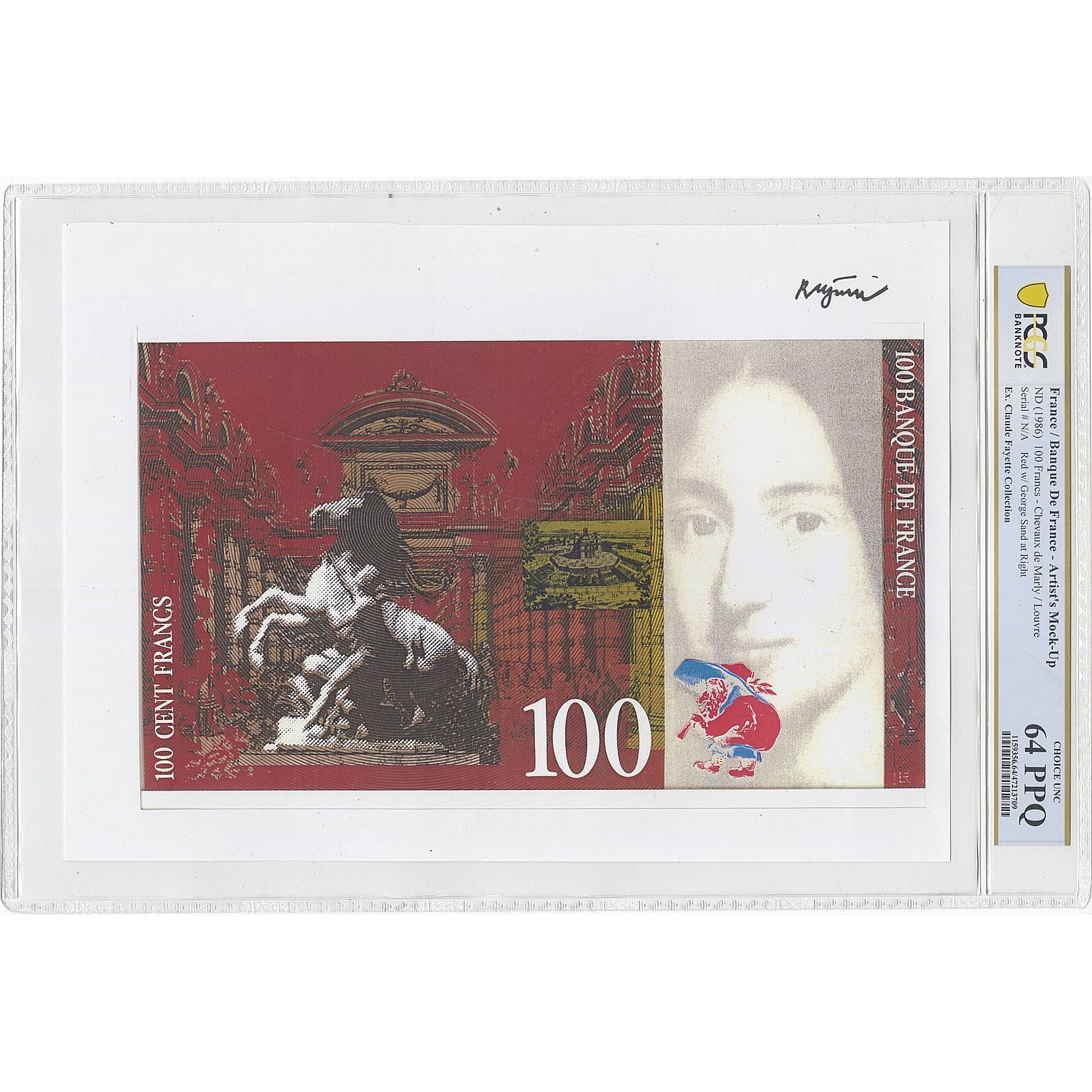 Frankrijk, 100 Francs, Chevaux de Marly, Undated (1986), Mock-Up, Gegradeerd