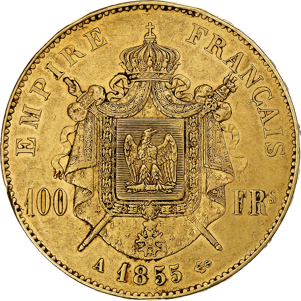 Francia, Napoleon III, 100 Francs, 1855, Paris, Oro, BB, Gadoury:1135, Le