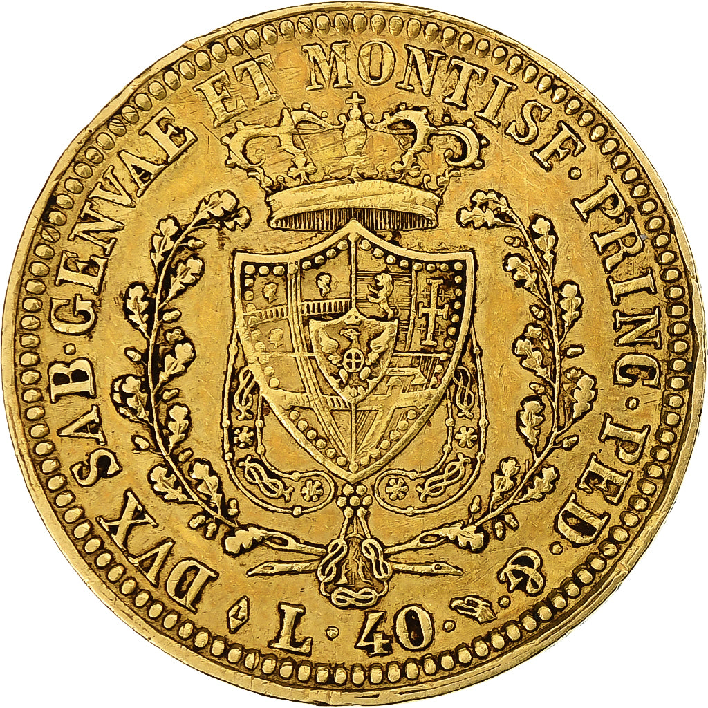 STATI ITALIANI, SARDINIA, Carlo Felice, 40 Lire, 1825, Torino, Oro, BB+
