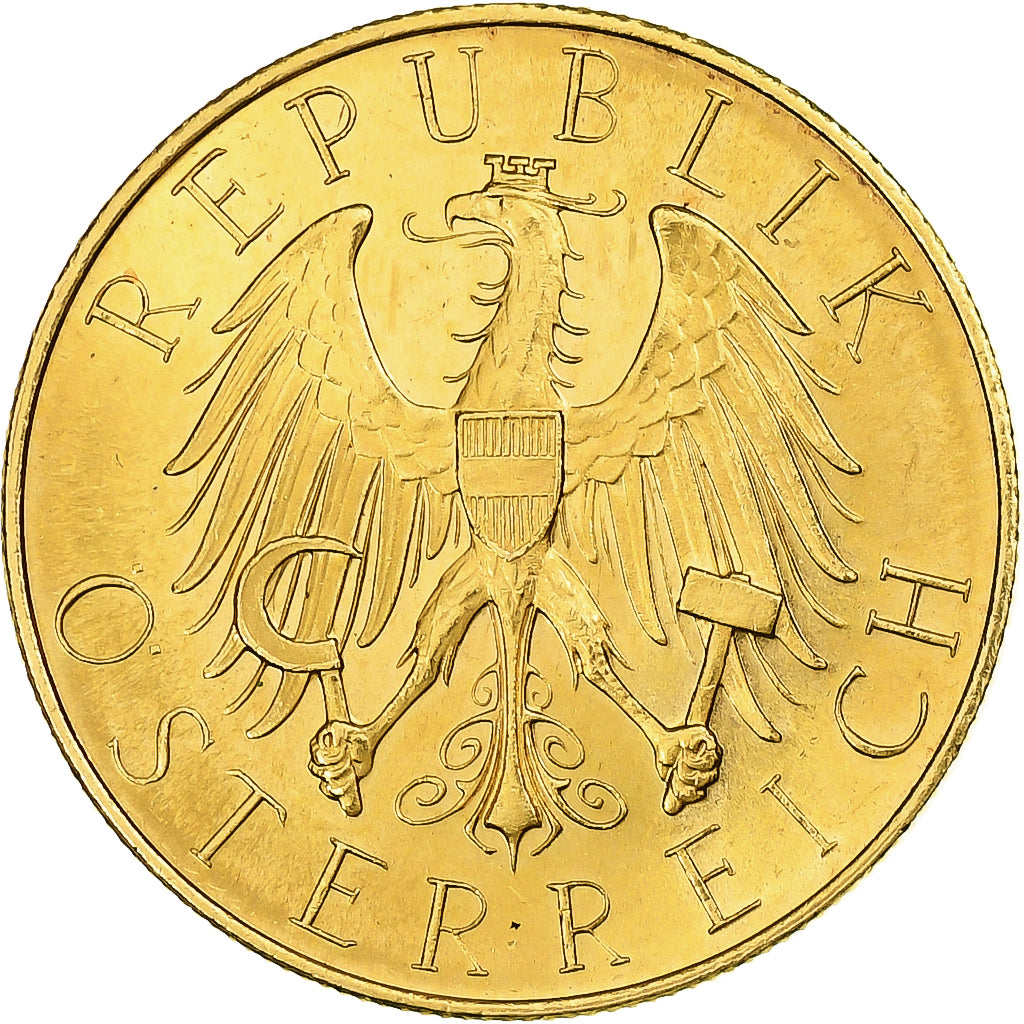 Áustria, 25 Schilling, 1928, Vienna, Dourado, MS(63), KM:2841