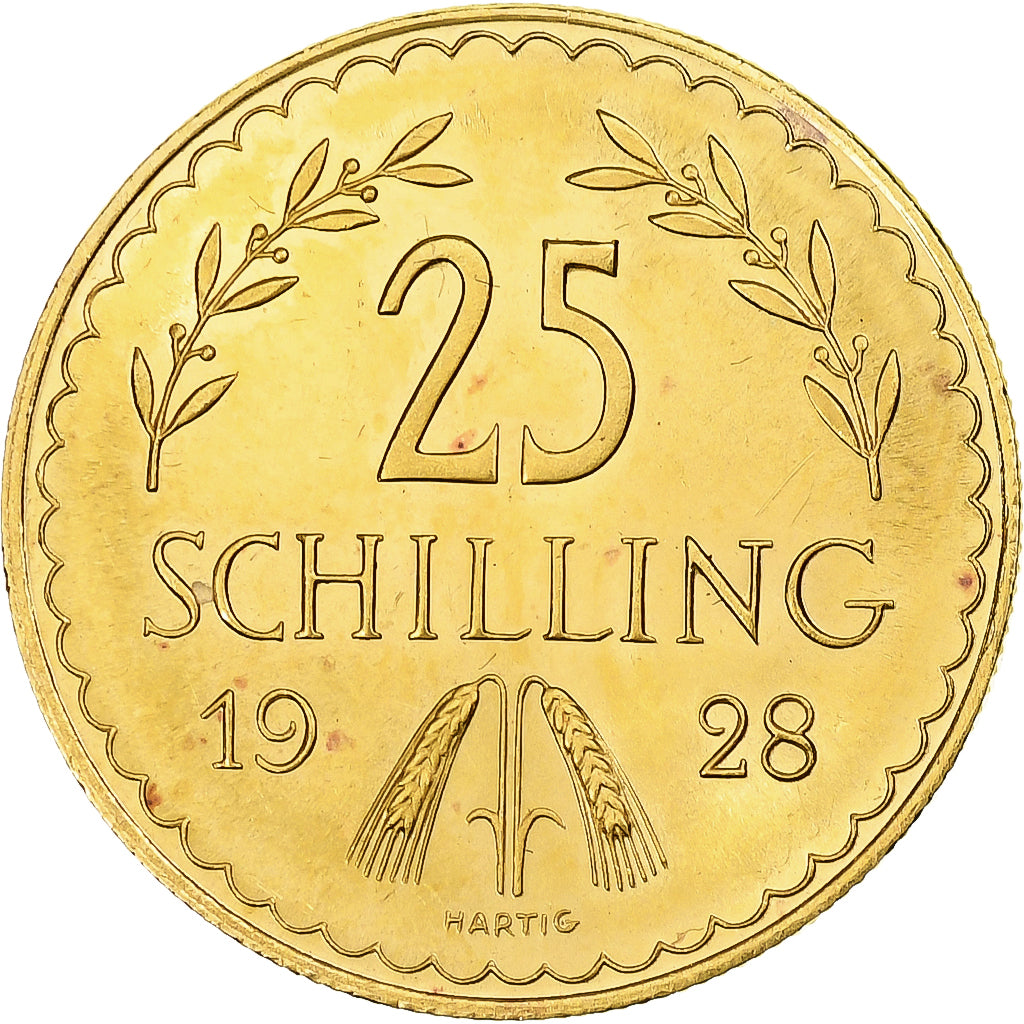 Áustria, 25 Schilling, 1928, Vienna, Dourado, MS(65-70), KM:2841