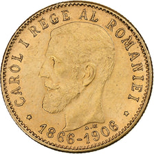 Romania, Carol I, 20 Lei, 1906, Brussels, Gold, AU(55-58), KM:37