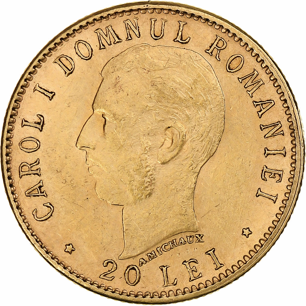 Romania, Carol I, 20 Lei, 1906, Brussels, Gold, AU(55-58), KM:37