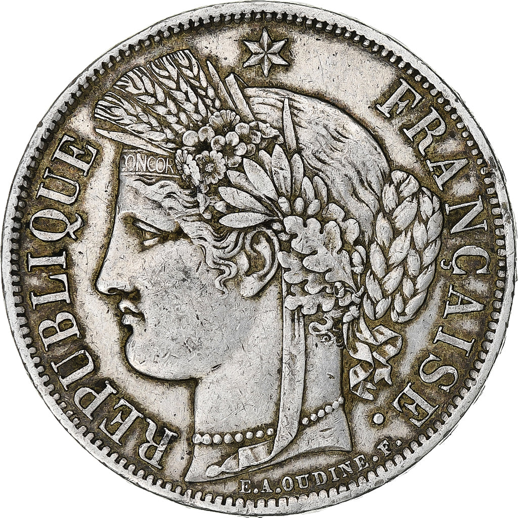 França, 5 Francs, Cérès, 1870, Bordeaux, Différent Ancre, Prata, AU(50-53)