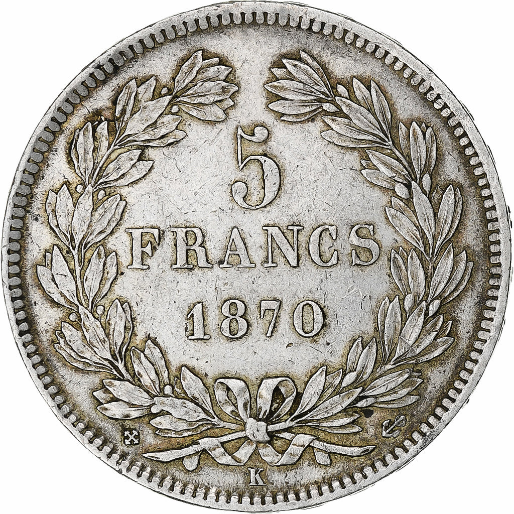 França, 5 Francs, Cérès, 1870, Bordeaux, Différent Ancre, Prata, AU(50-53)
