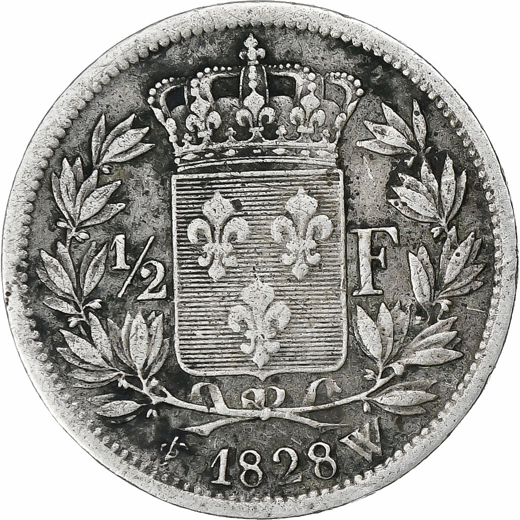 Frankreich, Charles X, 1/2 Franc, 1828, Lille, Silber, S, Gadoury:402, Le