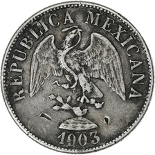 México, 20 Centavos, 1903, Culiacan, Prata, VF(30-35), KM:405
