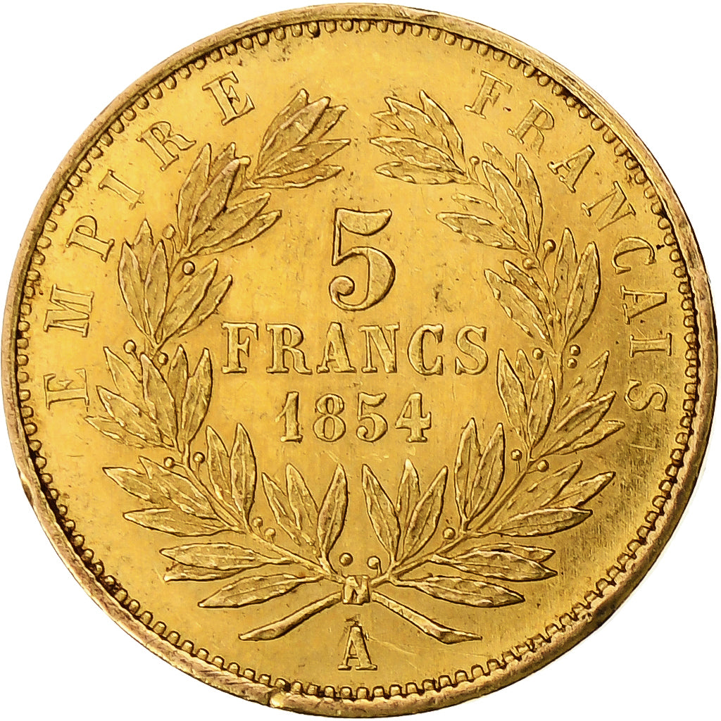 Frankrijk, Napoleon III, 5 Francs, Petit module, 1854, Paris, Goud, PR+