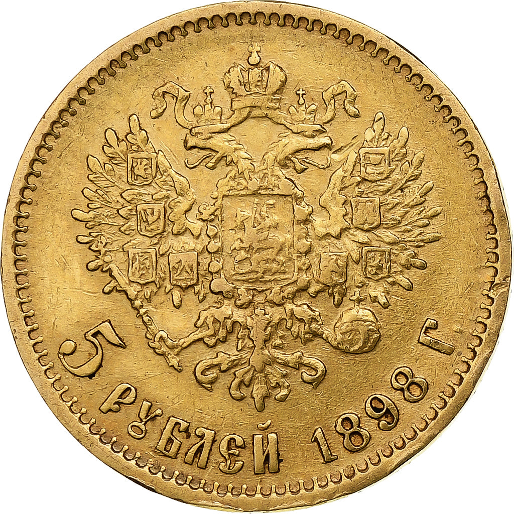 Russia, Nicholas II, 5 Roubles, 1898, St. Petersburg, EF(40-45), Gold, KM:62