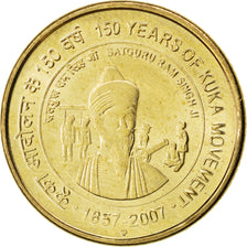 Moneta, INDIE-REPUBLIKA, 5 Rupees, 2007, MS(63), Mosiądz niklowy, KM:409