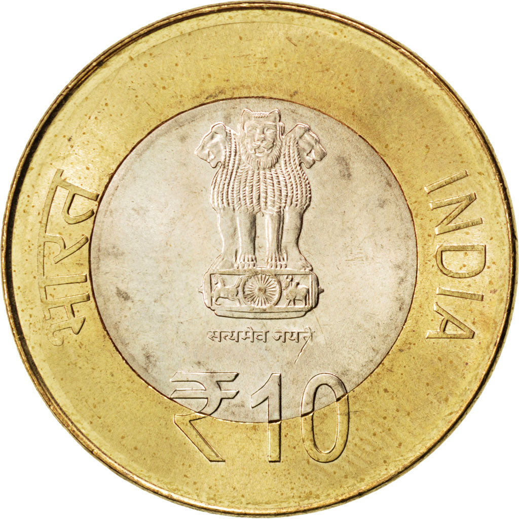 Coin, India, 10 Rupees, 2012, MS(63), Bimetallic, KM:New