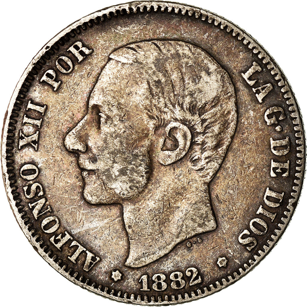Coin, Spain, Alfonso XII, 2 Pesetas, 1882, Madrid, VF(30-35), Silver, KM:678.2