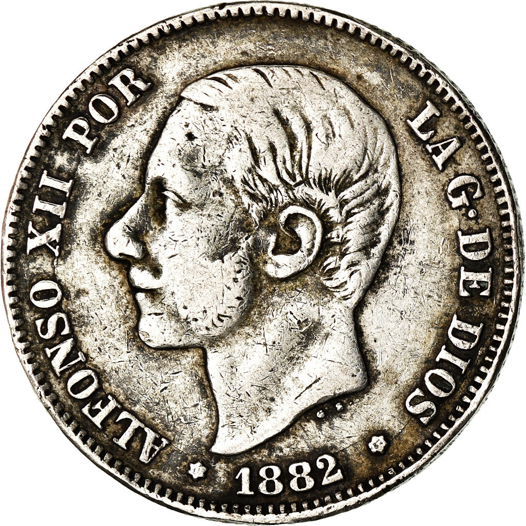 Münze, Spanien, Alfonso XII, 2 Pesetas, 1882, Madrid, S+, Silber, KM:678.2