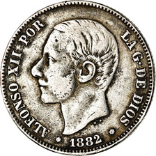 Münze, Spanien, Alfonso XII, 2 Pesetas, 1882, Madrid, S+, Silber, KM:678.2