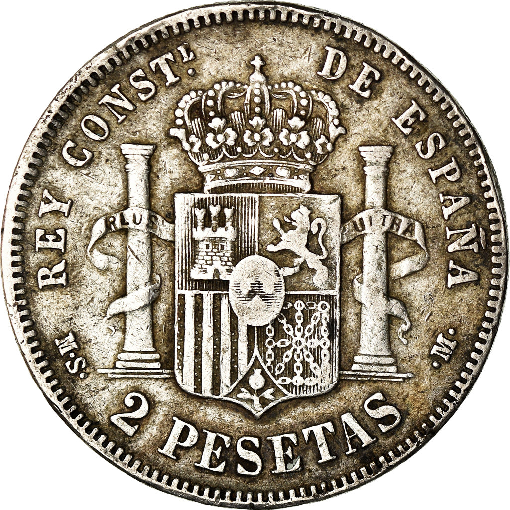 Münze, Spanien, Alfonso XII, 2 Pesetas, 1882, Madrid, S+, Silber, KM:678.2