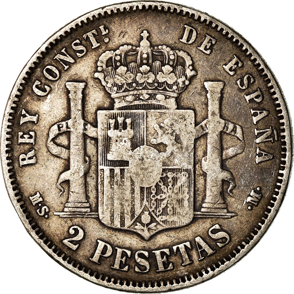 Moneta, Hiszpania, Alfonso XII, 2 Pesetas, 1882, Madrid, VF(20-25), Srebro