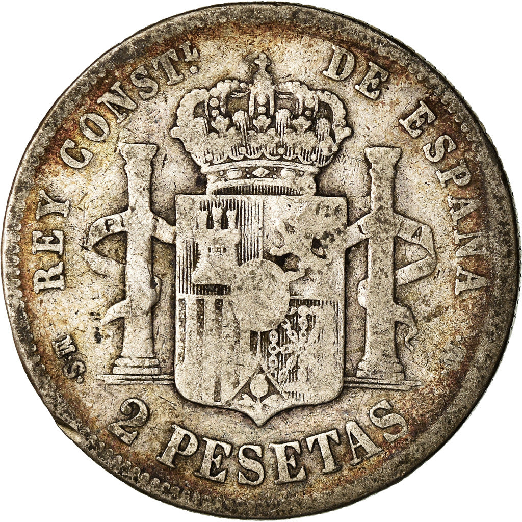 Moneta, Spagna, Alfonso XII, 2 Pesetas, 1881, Madrid, MB, Argento, KM:678.2