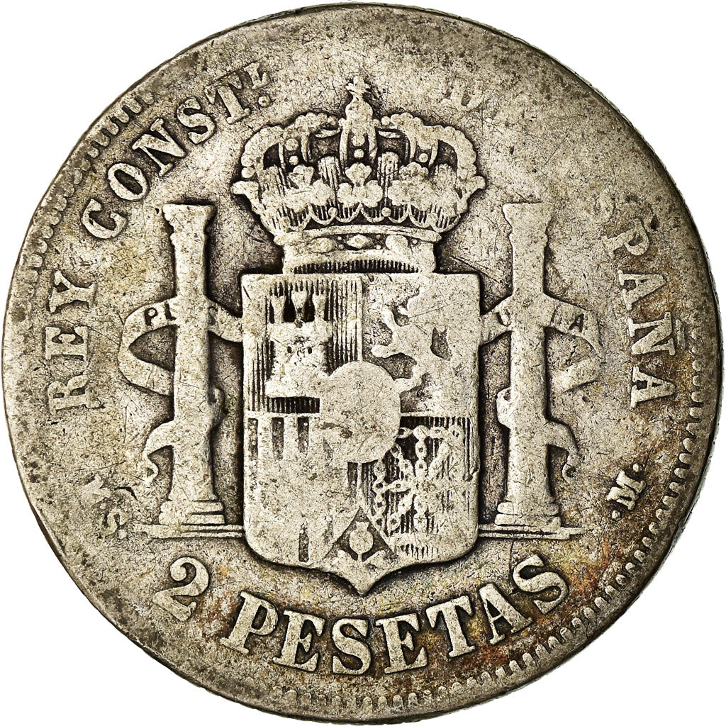 Moneda, España, Alfonso XII, 2 Pesetas, 1883, Madrid, BC+, Plata, KM:678.2