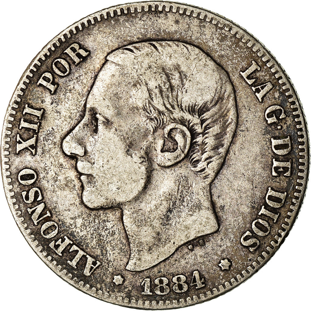 Coin, Spain, Alfonso XII, 2 Pesetas, 1884, Madrid, VF(30-35), Silver, KM:678.2