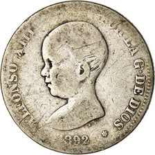 Moneda, España, Alfonso XIII, 2 Pesetas, 1892, Madrid, BC, Plata, KM:692