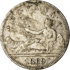 Moneda, España, Provisional Government, 2 Pesetas, 1869, Madrid, BC+, Plata