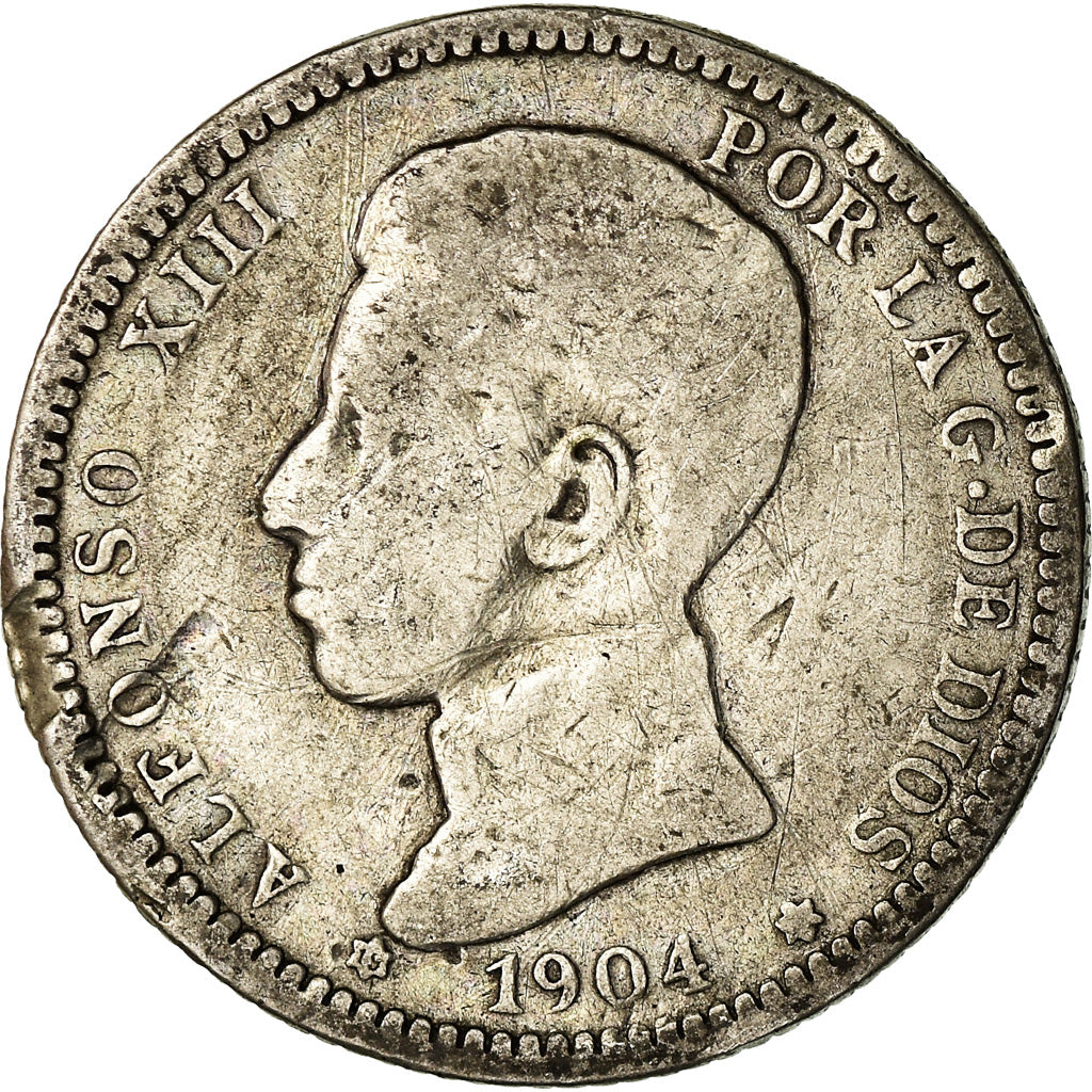 Moneda, España, Alfonso XIII, Peseta, 1904, Madrid, BC+, Plata, KM:721