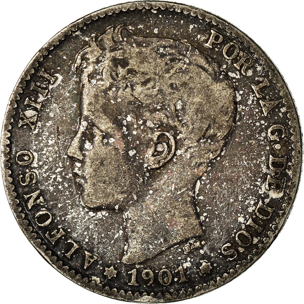 Moeda, Espanha, Alfonso XIII, Peseta, 1901, Madrid, VF(20-25), Prata, KM:706