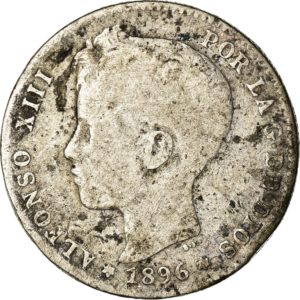 Moneta, Spagna, Alfonso XIII, Peseta, 1896, Madrid, B+, Argento, KM:706