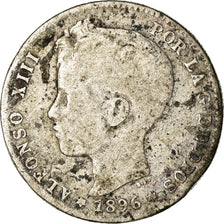 Moneta, Spagna, Alfonso XIII, Peseta, 1896, Madrid, B+, Argento, KM:706