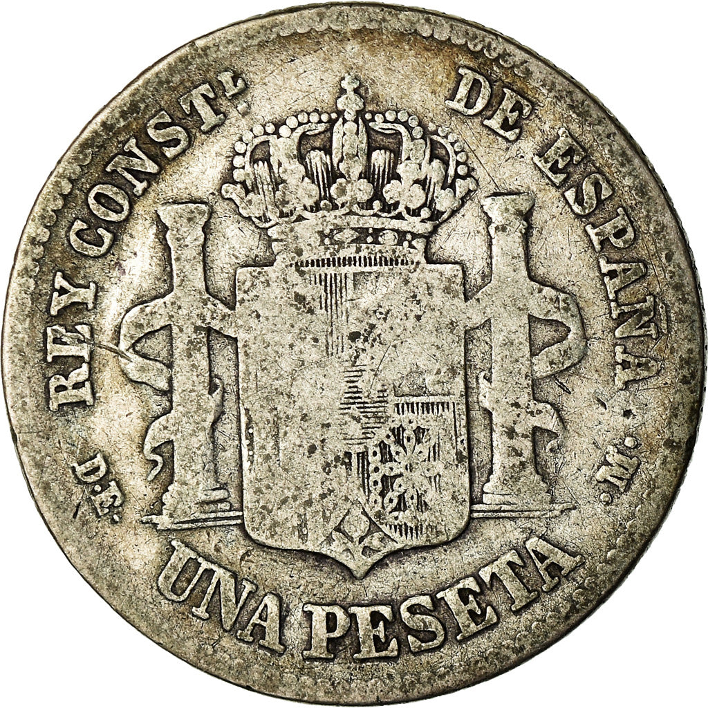 Moneta, Hiszpania, Alfonso XII, Peseta, 1876, Madrid, VF(20-25), Srebro, KM:672