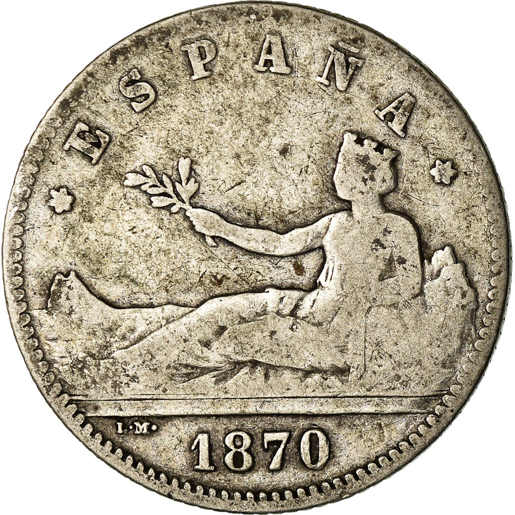 Coin, Spain, Provisional Government, Peseta, 1870, Madrid, VF(20-25), Silver
