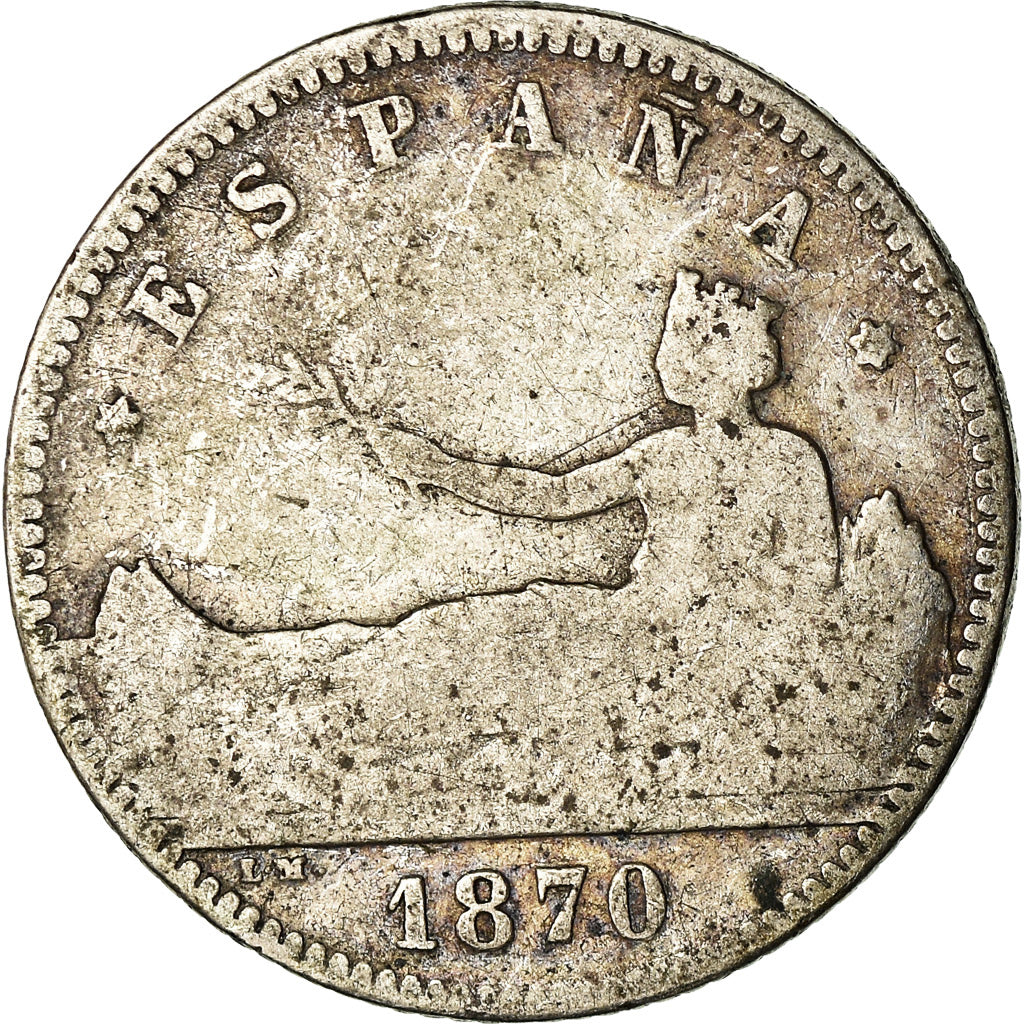 Moeda, Espanha, Provisional Government, Peseta, 1870, Madrid, F(12-15), Prata