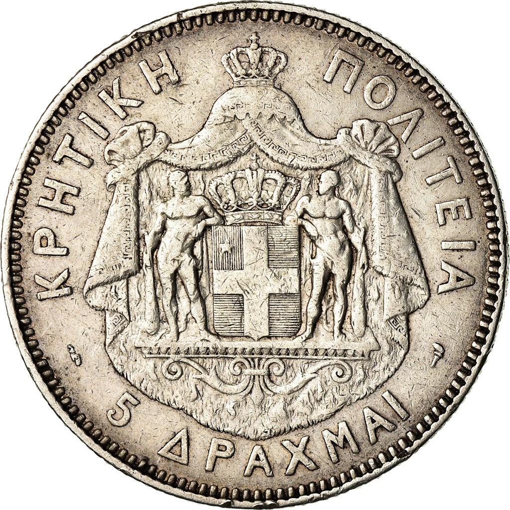 Monnaie, Crete, Prince George, 5 Drachmai, 1901, Paris, TB+, Argent, KM:9
