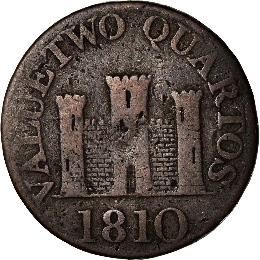Coin, Gibraltar, 2 Quartos, 1810, VF(20-25), Copper, KM:Tn4.2