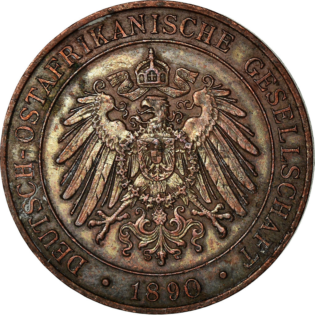 Moeda, ÁFRICA ORIENTAL ALEMÃ, Wihelm II, Pesa, 1890, AU(55-58), Cobre, KM:1