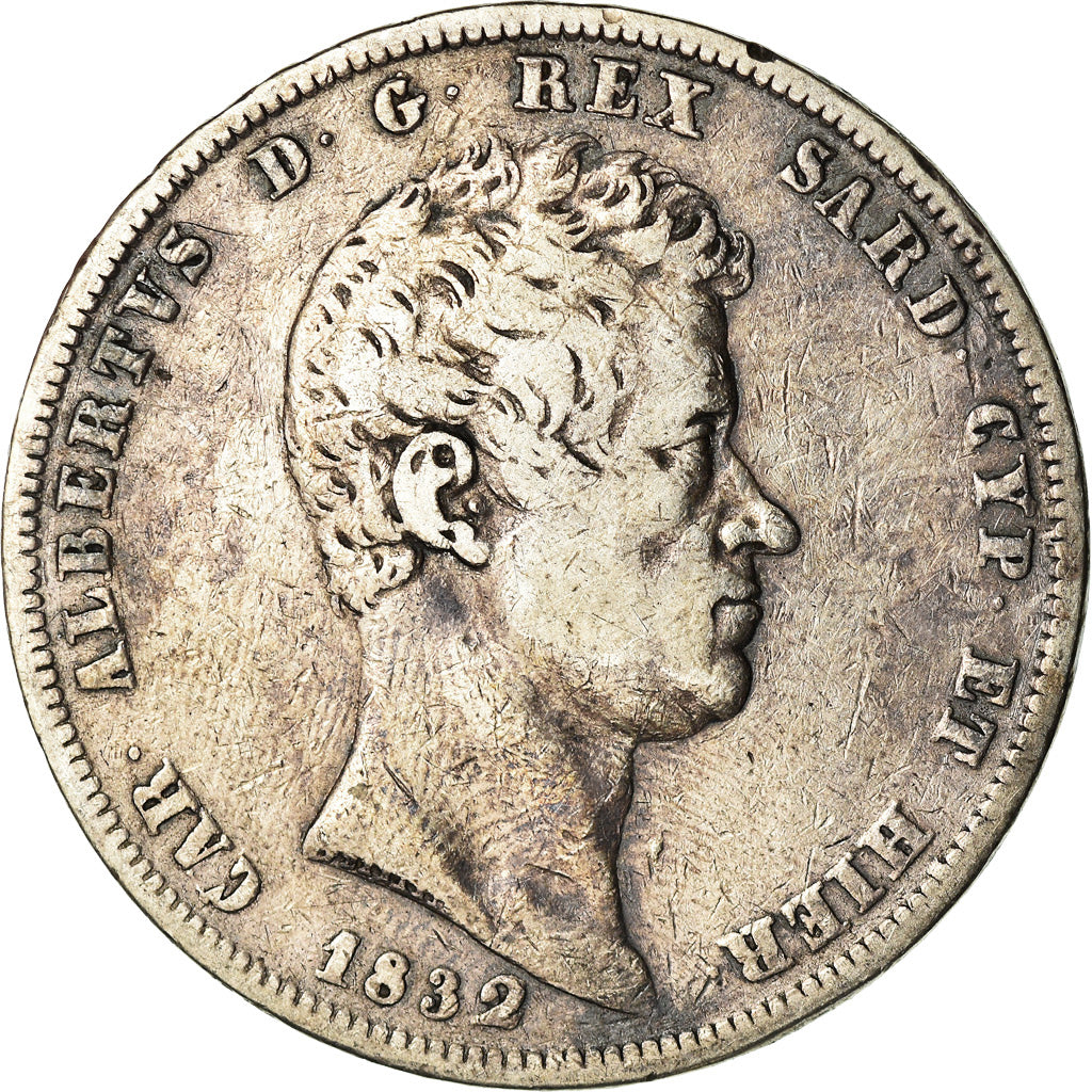 Coin, ITALIAN STATES, SARDINIA, Carlo Alberto, 5 Lire, 1832, Genoa, VF(30-35)