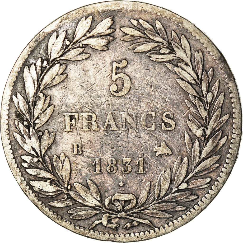 Coin, France, Louis-Philippe, 5 Francs, 1831, Rouen, VF(20-25), Silver, KM:736.2